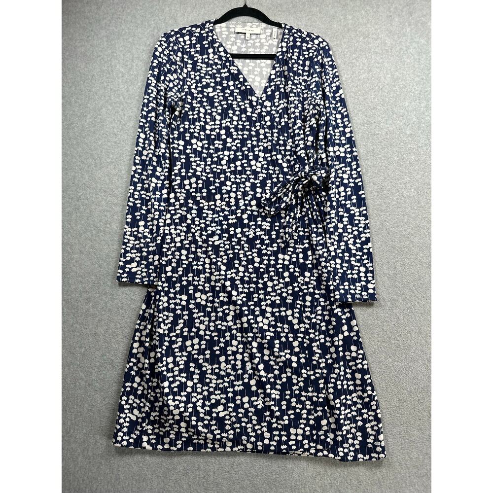 Lark & Ro Long Sleeve Wrap Dress Women's Medium Blue Floral V-Neck Tie Waist